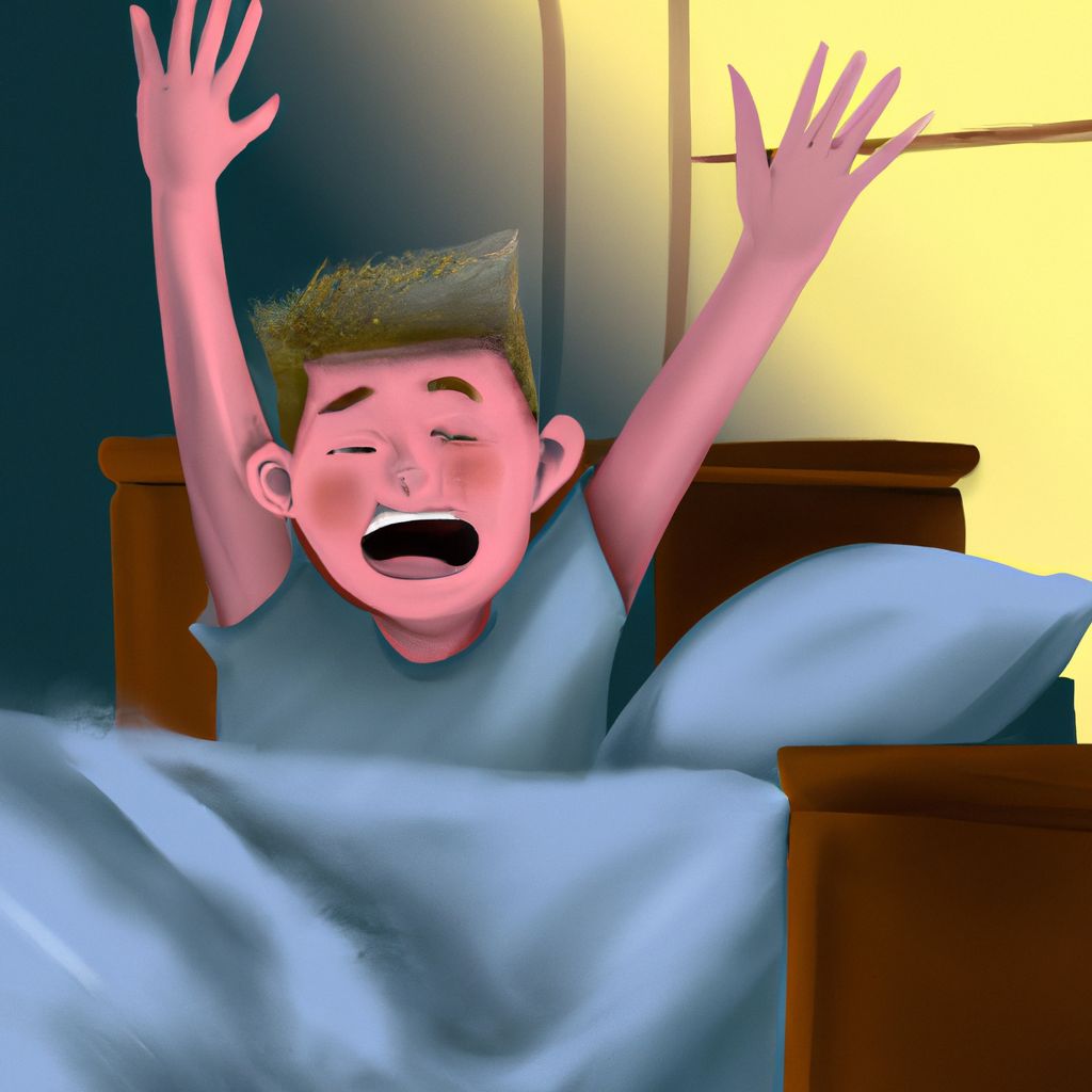 Digital art, He excitedly awoke to the realization that there would be no school today.
