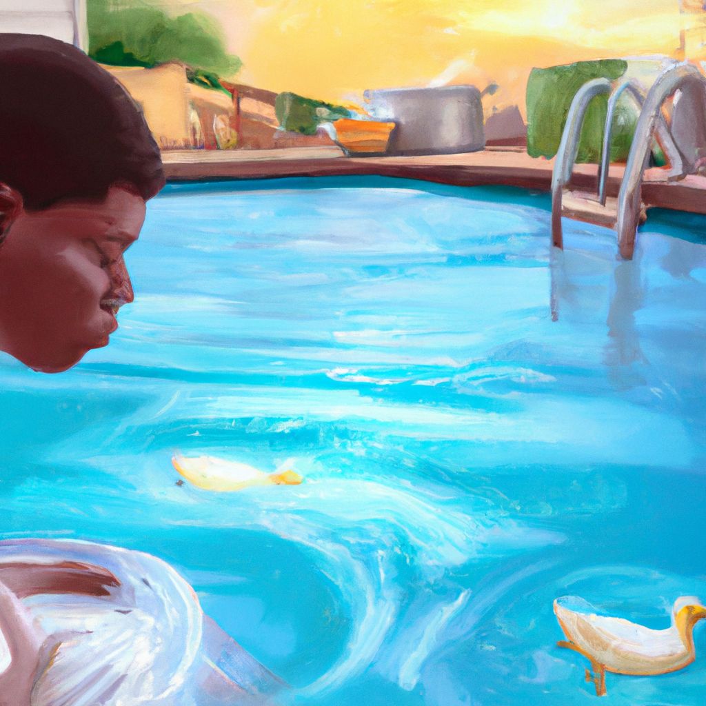 Digital art, A young person stands by the pool after returning from a swim, noticing the delightful aroma of buttermilk fried chicken being prepared by their grandma, who they had initially offered help to but had momentarily forgotten about, resulting in feelings of guilt and regret.