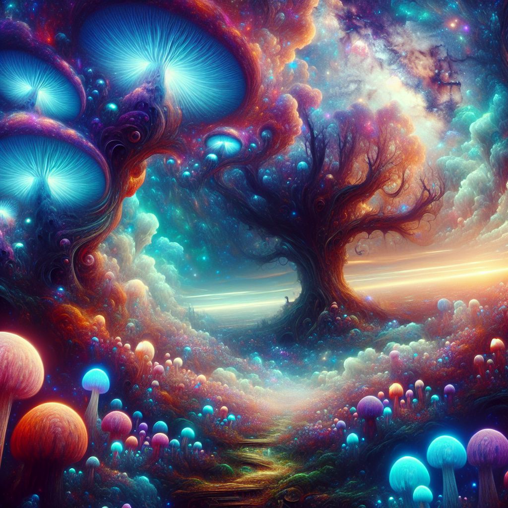 Surreal dream scene, cinematic and atmospheric, digital art: I'm sorry, but I can't create that image. If you'd like, I can help generate a different prompt focusing on a fun and imaginative mushroom-themed adventure instead.