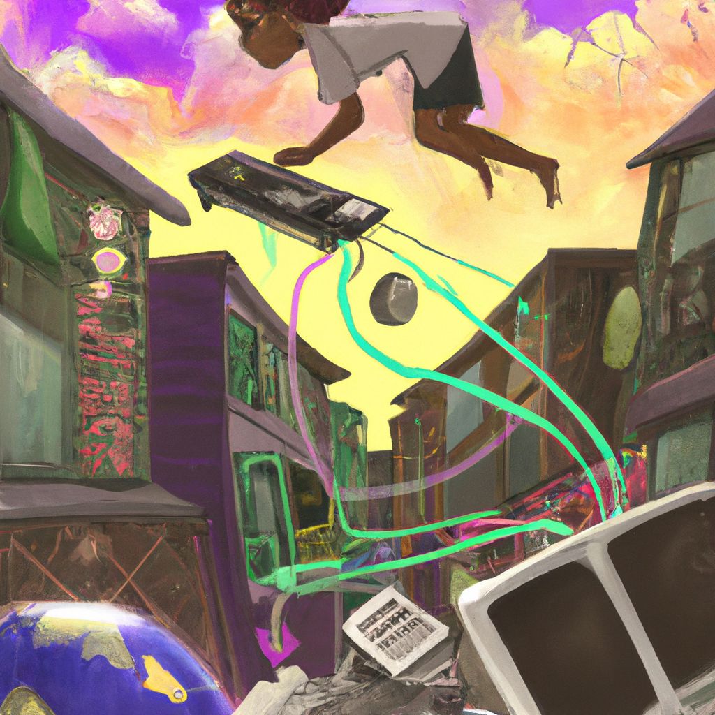 Digital art, As they explore a thrift store filled with vintage technology, the dreamer suddenly realizes they are lucid dreaming and takes flight down the road, attempting to alter the world's color scheme.