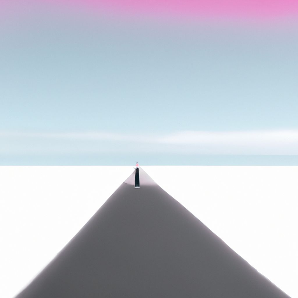 Digital art, A person stands at the entrance of a white road stretching into the distance, as they take in the vast space below them.