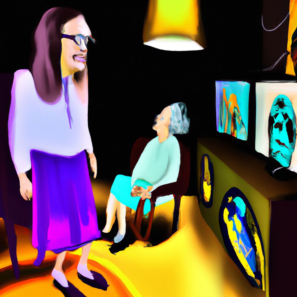 Digital art, Generate an image of a person following their elderly grandmother, who has been repeatedly resetting and acting strangely for multiple days, as they rant about politics and tie up a friend in a dark, cluttered room.