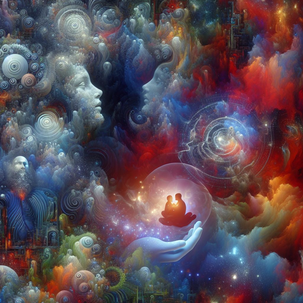 Digital art 4k scene from a movie: First true lucid dream, experiencing two separate lucid dreams within the main dream - a sexual encounter and a dream involving conversation with a dream of the dreamer's mother.