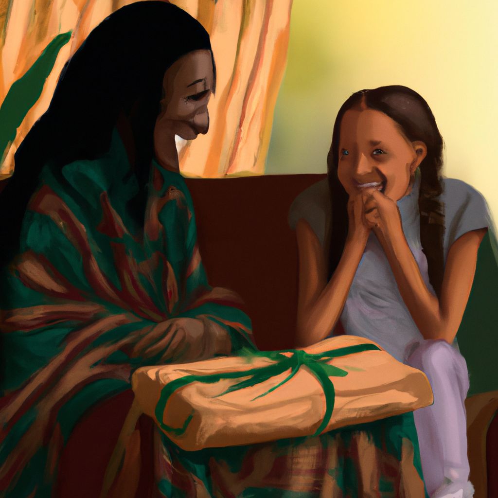 Digital art, As Stacey opened her Christmas present from her grandmother, she was taken aback when her grandmother, out of the blue, called her by her preferred name, Stacey, acknowledging and understanding the deep significance it held for her, leaving Stacey overwhelmed with joy and gratitude.