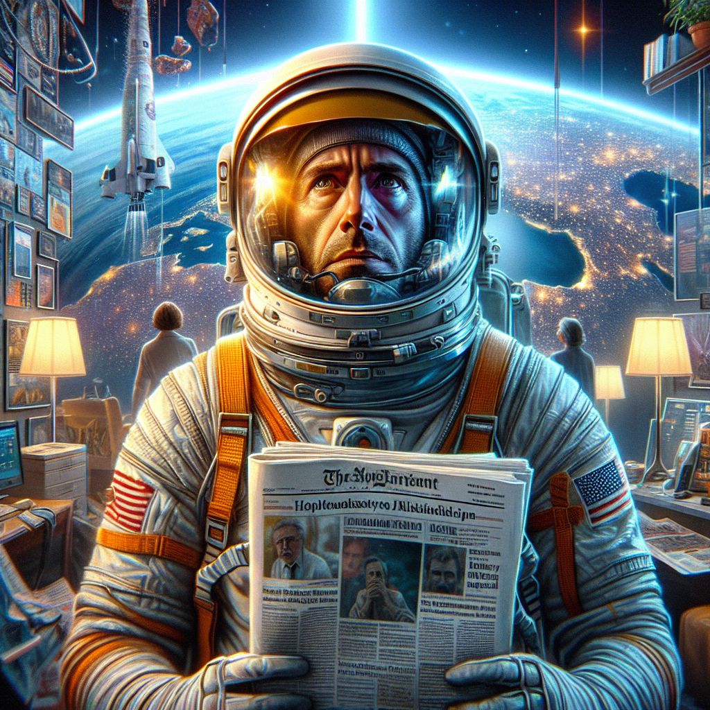 Digital art 4k scene from a movie: Astronaut returning from a five-year space mission to find they missed out on every important milestone in their life, feeling forgotten and overwhelmed by FOMO.