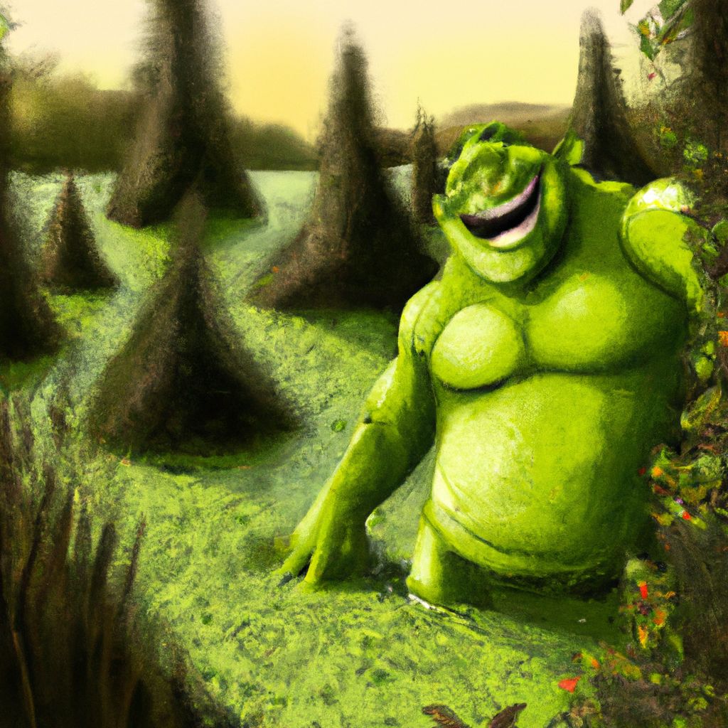 Digital art, I took a stroll through the swamp, only to be surprised by Shrek emerging from the water!